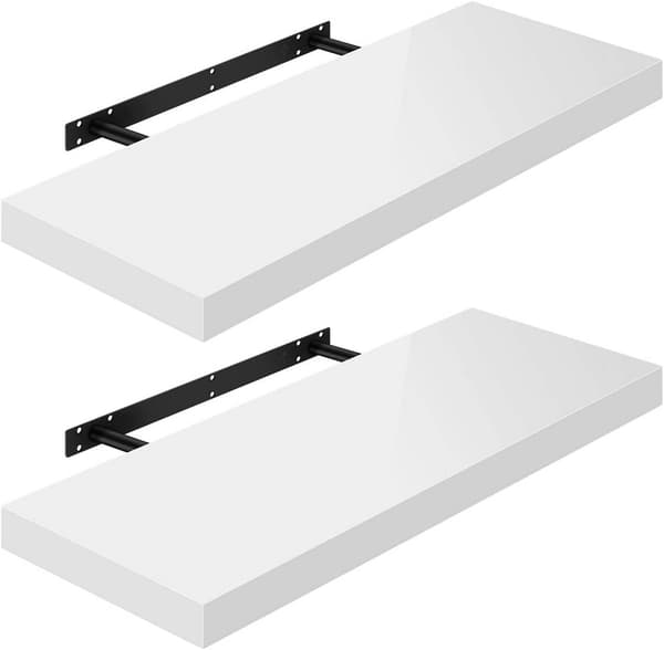 2 kelluvan seinähyllyn sarja | Valkoinen | 90x3,8x22,9 cm
