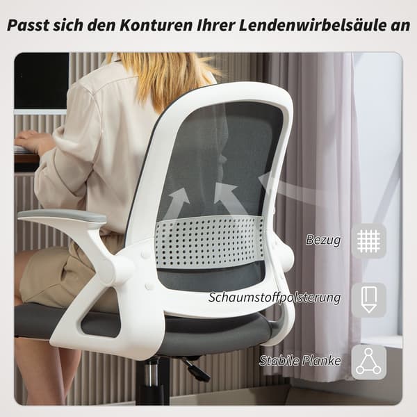 Mesh kontorstol med foldbare armlæn | Farve: Grå | Mål: 57,5x60x91-101 cm