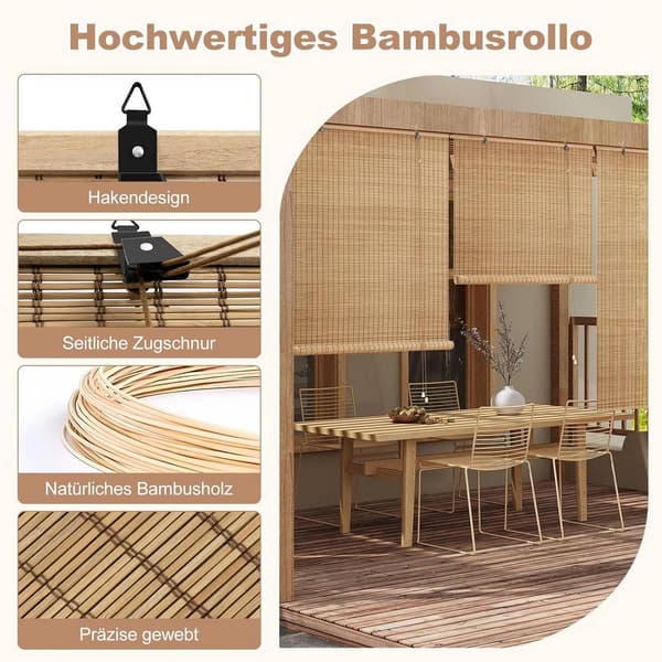Bambu rullgardin med sidodragljusfiltrering | Brun | 140x160 cm
