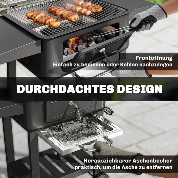 Kulgrill BBQ Ryger med termometer | Farve: Sort | Mål: 112x63x101,5 cm