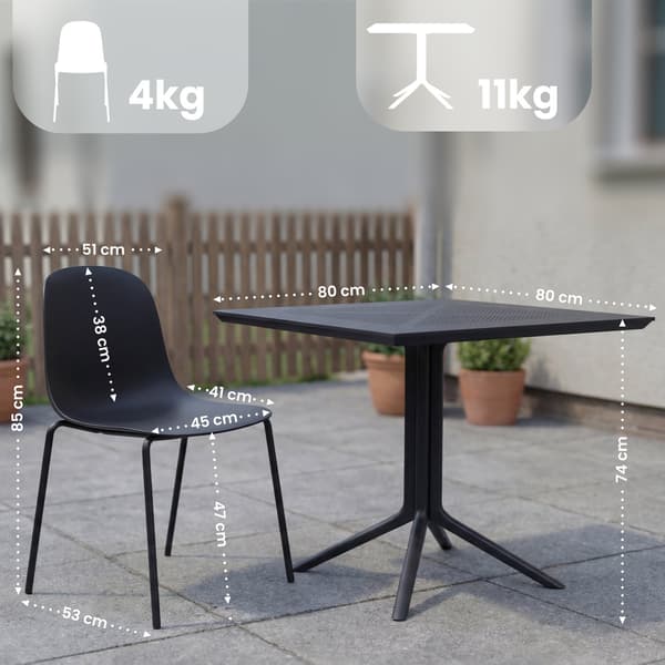 Zeron havemøbelsæt med 2 stole | Farve: sort | Mål: 186x80x85 cm