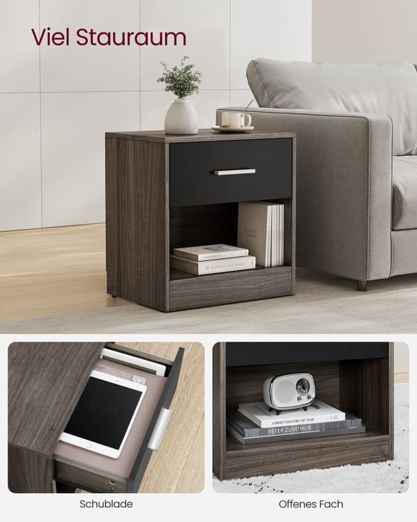 Spånplade sidebord - rødbrun blæk sort - sengebord - robust - 28 x 39 x 41 cm