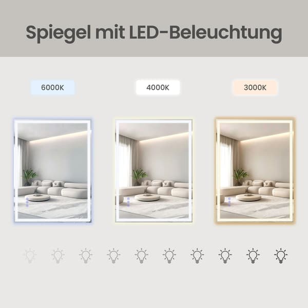 Badrumsspegel med LED-belysning | Vit | 80,7x60,7 cm