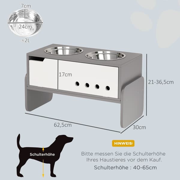Forhøjet hundefoderstation med opbevaringsplads | Farve: Grå-hvid | Mål: 62,5x30x36,5 cm
