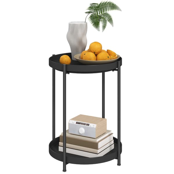 Rundt sidebord med 2 niveauer | Farve: Sort | Mål: 44x44x56 cm