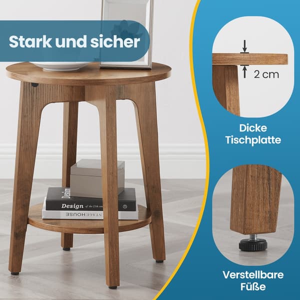 Rundt sidebord til sofaen | Brun | 40x40x50 cm