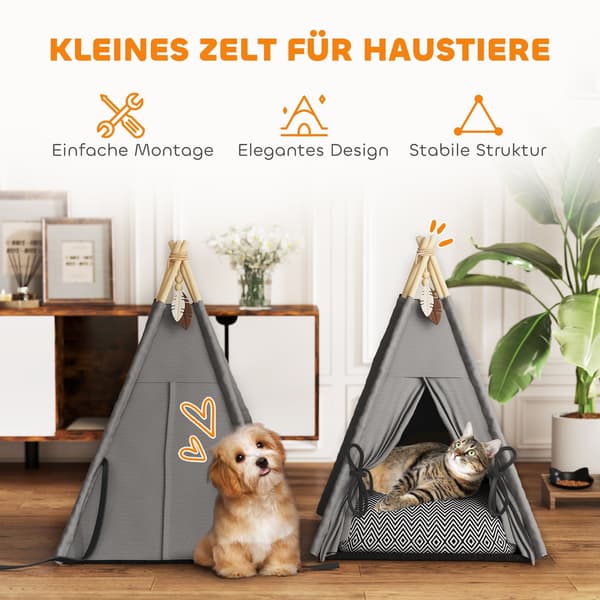 Tipi telt til katte og små hunde | Farve: Grå | Mål: 60x60x76 cm