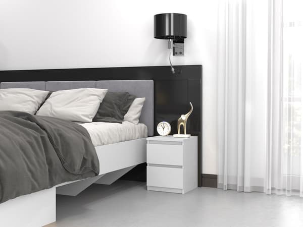 Modern Bedside Table Malwa M2 with 2 Drawers - Handleless Design | Farve: Hvid | 30x30x40 cm