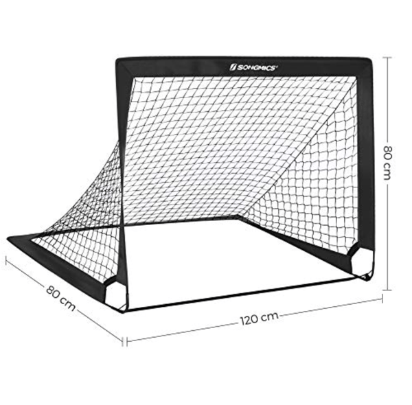 Fodboldmål til børn, sæt med 2, pop-up, sort/rød, 120 x 80 x 80 cm