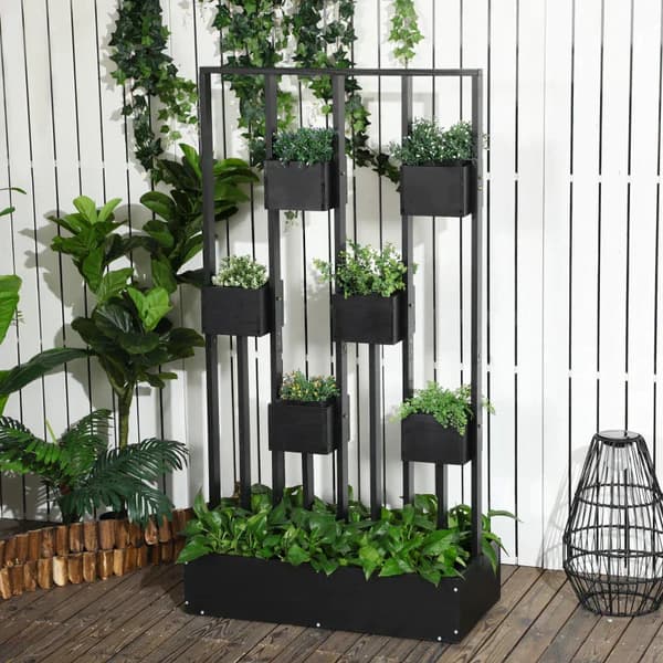 Modulær plantekasse på stativ | Farve: Sort | Mål: 45x90x170 cm