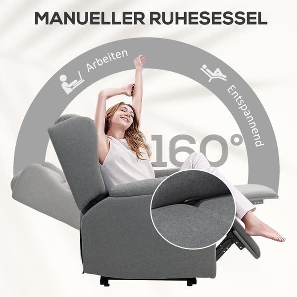 Relax lænestol med lænefunktion | Farve: Grå | Mål: 80x94x101 cm
