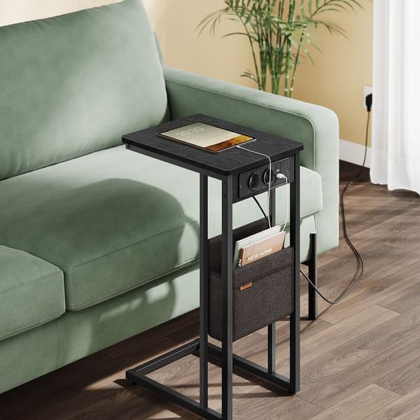 Sort sidebord - natbord - spånplade - stålstel - 30 x 40 x 62 cm