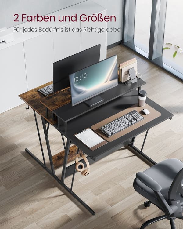 Computerbord med skærmstativ - spånplade og stål - 60 x 120 x 76 cm - sort