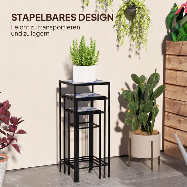 Plantestativ sæt af 3 | Farve: Sort | Mål: 28x28x71 cm