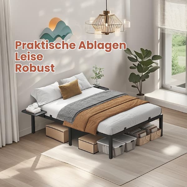 Metal sengeramme sort 190 x 140 cm - robust
