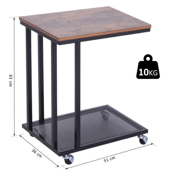 C-formet sidebord på hjul - Sort | Farve: Sort | Mål: 36x51x65 cm