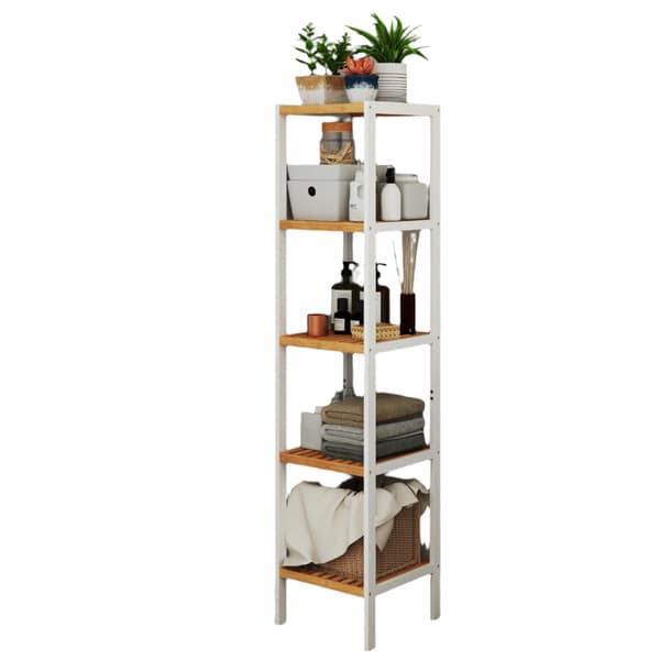 Smalt badeværelsesskab 5 plan bambus 33x33x146 cm