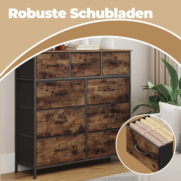 Kommode med 9 stofskuffer | Brun-sort | 98,8x30x95,2 cm