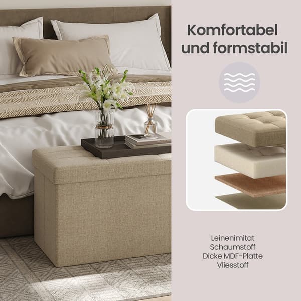 Soffa med förvaringsutrymme, fällbar sittlåda | Kamelbrun | 110x38x38 cm