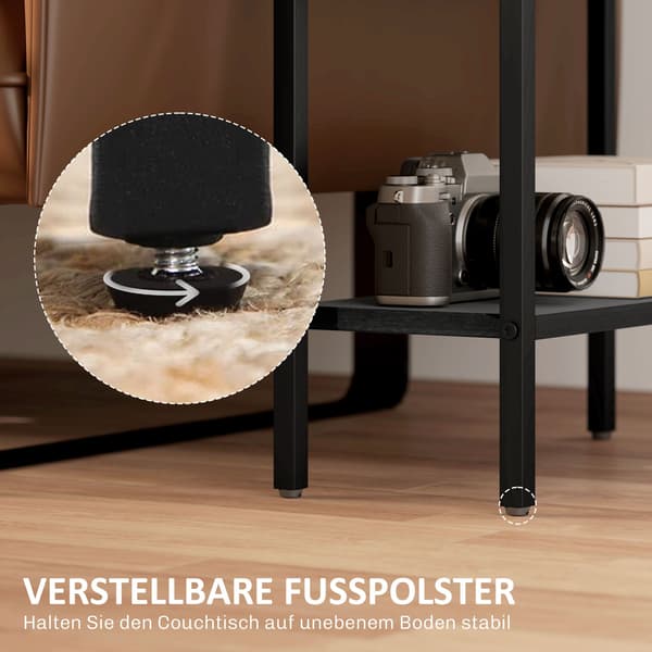 Sidebord med 3 niveauer - Trælook og sort stål | Farve: Sort
