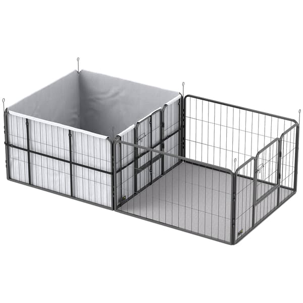 Hvalpeboks til hvalpe med løb - 7 paneler | Farve: Sort | Mål: 102x203x60 cm