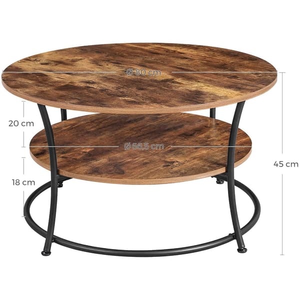 Rundt sofabord - industriel stil - 2 hylder - 80 x 45 cm