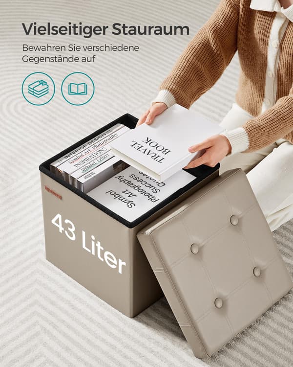 Foldbart sæde skammel PVC læder | Lys kamel og blæk sort | 38x38x38 cm