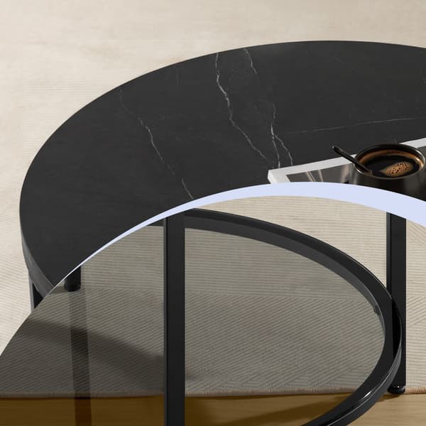 Rundt sofabord - justerbar bund - sort - 65 x 46 cm