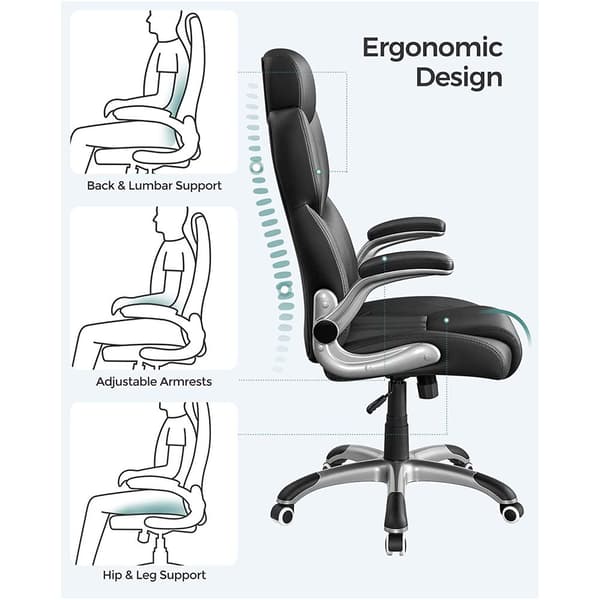 Ergonomisk kontorstol, foldbare armlæn, sort, krydsfiner, 70 x 72 x (119-129) cm