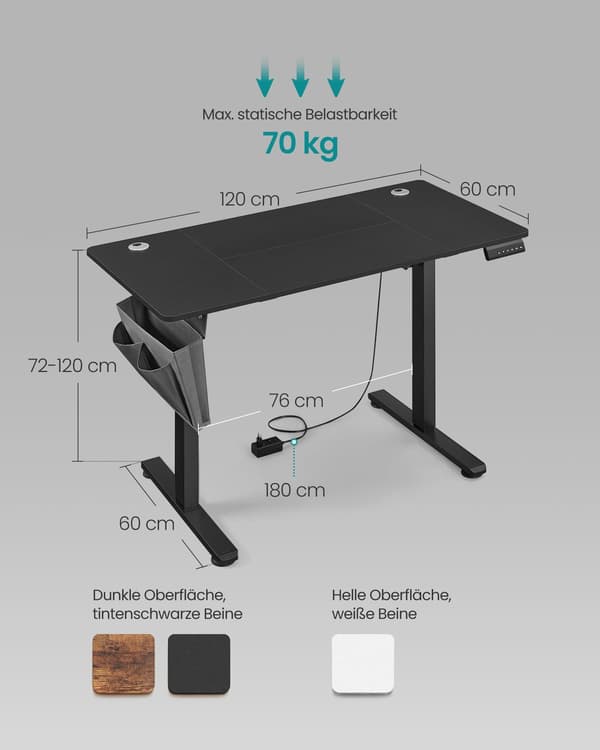 Elektrisk højdejusterbart skrivebord - sidde-stå - spånplade & stål - 60 x 120 cm