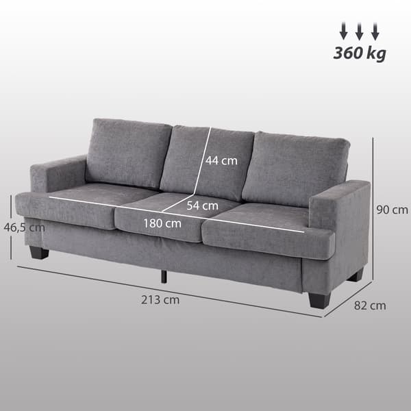 3-istuttava sohva chenille teräsrungolla, harmaa | Väri: Harmaa | Mitat: 213x82x90 cm