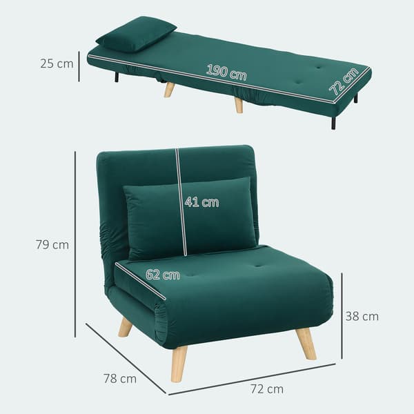 Sammenklappelig lænestol med sengefunktion | Farve: Grøn | Mål: 78x72x79 cm
