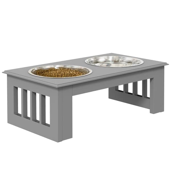 Hundefoderstand med 2 skåle i rustfrit stål | Farve: Grå/Sølv | Mål: 24x44x15 cm