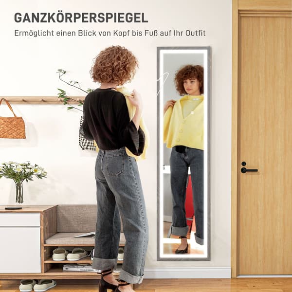 LED helkropsspejl - Grå, dæmpbart med touch-kontrol | Farve: Grå