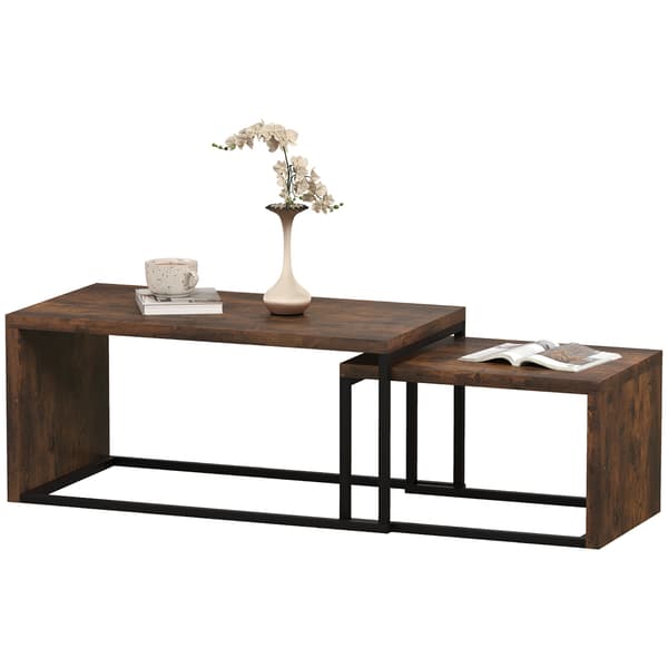 Sæt med 2 sofaborde - Sideborde | Farve: Sort+Brun | Mål: 90x48x42 cm