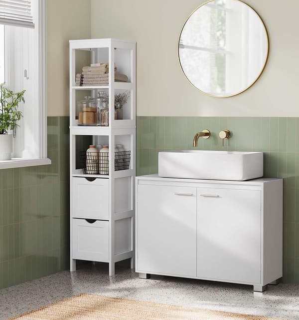 Håndvask underskab hvid MDF - 30 x 80 x 60 cm - pladsbesparende