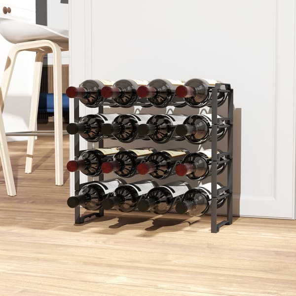 Viiniteline 16 pulloa - Metalliteline | Väri: musta | Mitat: 42,5x16,5x41 cm