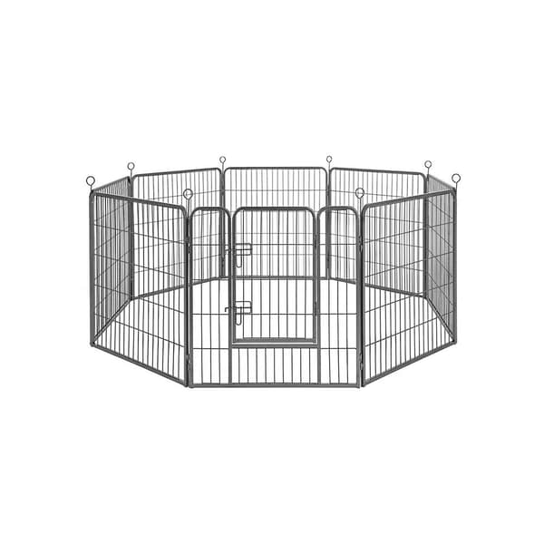 Hundspring utomhus - valpfack med 8 paneler - metall - grå