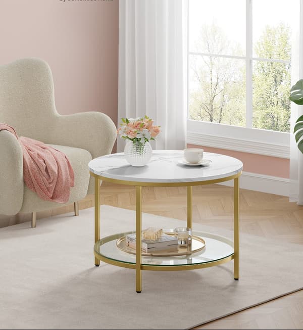 Sofabord med 2 plan - glasplade - hvid - elegant design - 65 x 46 cm