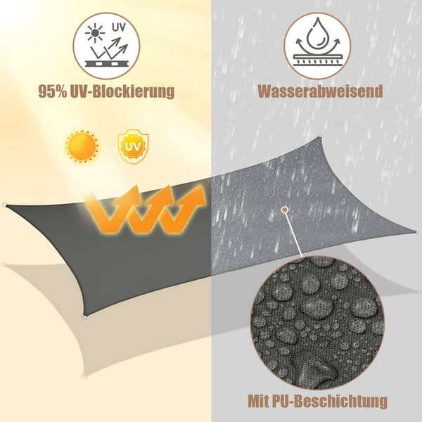 Skuggduk 200 g/m² polyester 95 % UV-skydd | Mörkgrå | 4x4 m