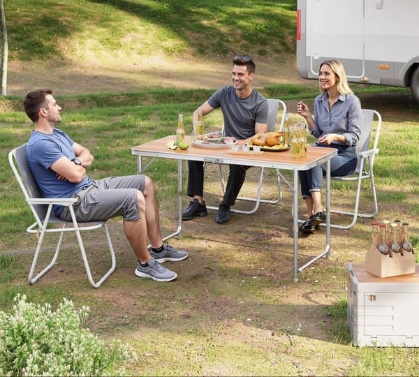 Fällbart campingbord justerbart | Ljus ek | 60x120x55/62/70 cm