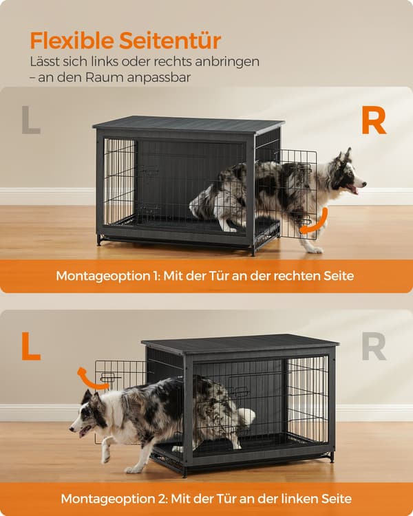 Kraftig hundekasse - spånplade/stålkonstruktion - sort - 98 x 65 x 68 cm