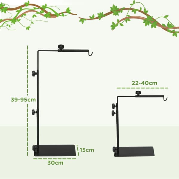 Varmelampestander til krybdyr og padder | Farve: Sort | Mål: 15x40x95 cm