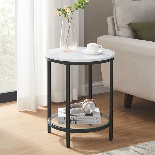 Sidebord marmorlook - stålstel - spånplade - hærdet glas - 45 x 55 cm