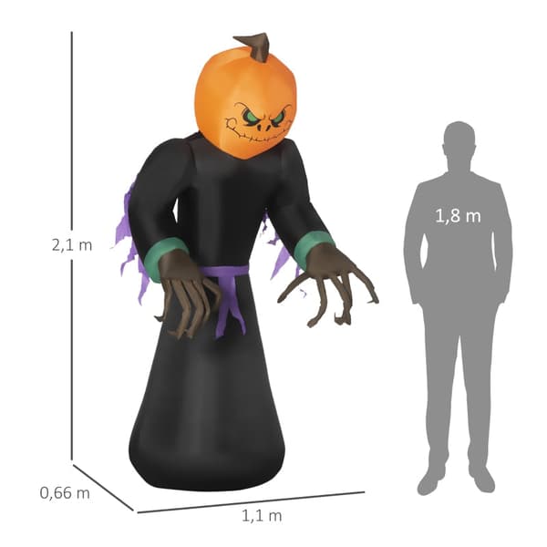 Oppustelig Halloween Pumpkin Ghost | Farve: Sort, Orange | Mål: 66x110x210 cm