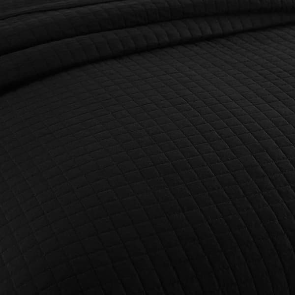 Quiltet sengetæppe Patchwork vendbar | Sort | 220x240 cm