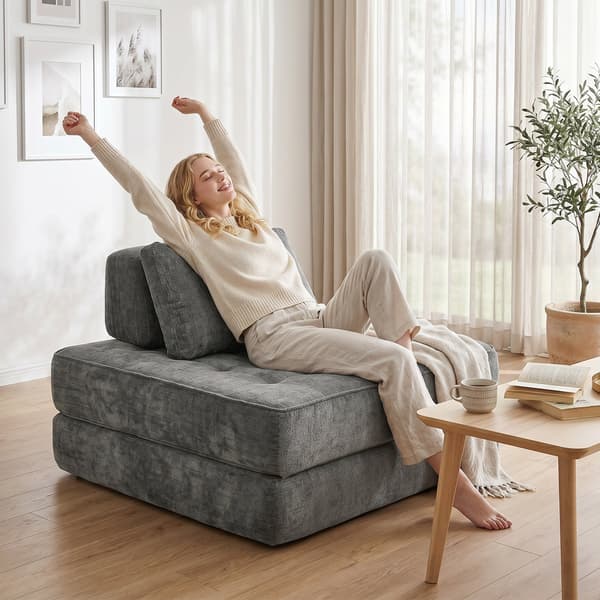 2-in-1-makuutuoli - Chenille-alaistuin | Väri: Harmaa | Mitat: 97x97x70 cm