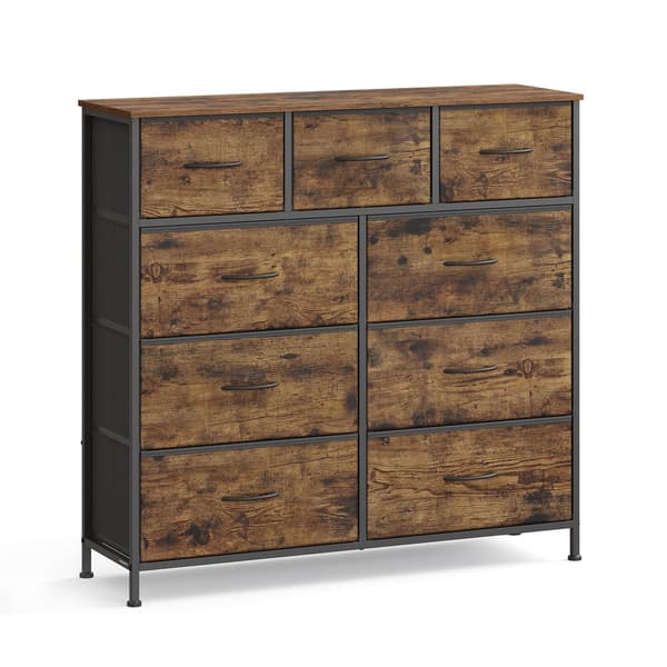 Kommode med 9 stofskuffer | Brun-sort | 98,8x30x95,2 cm