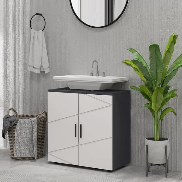 Badeværelsesskab med 2 plan til under vask | Farve: Grå | Mål: 60x30x60 cm