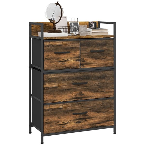 Kommode med 4 stofskuffer og stålramme | Farve: Brun-sort | Mål: 29x60x85 cm